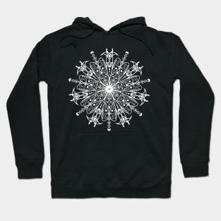 Hand drawn mandala with fine details white color. Stylish print. Hoodie